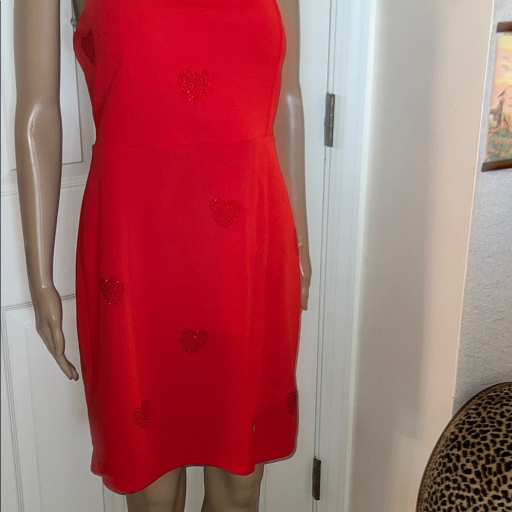 Planet Gold Red Midi Dress with Heart Details